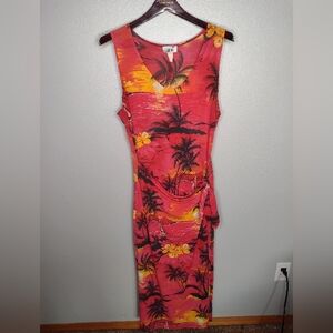 Vintage Sananas Tropical Wrap Maxi Dress Sleeveless Hawaiian Resort Beach XL A32